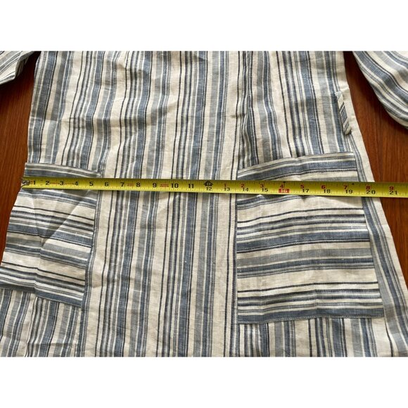 W by WORTH WOMENS Full length Blue White Striped Linen TUNIC V-NECK Size M - Picture 9 of 10